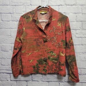 Vintage Painted Pony Tapestry Jacket Size XS Asian Linen Blend Artsy Boho Indie